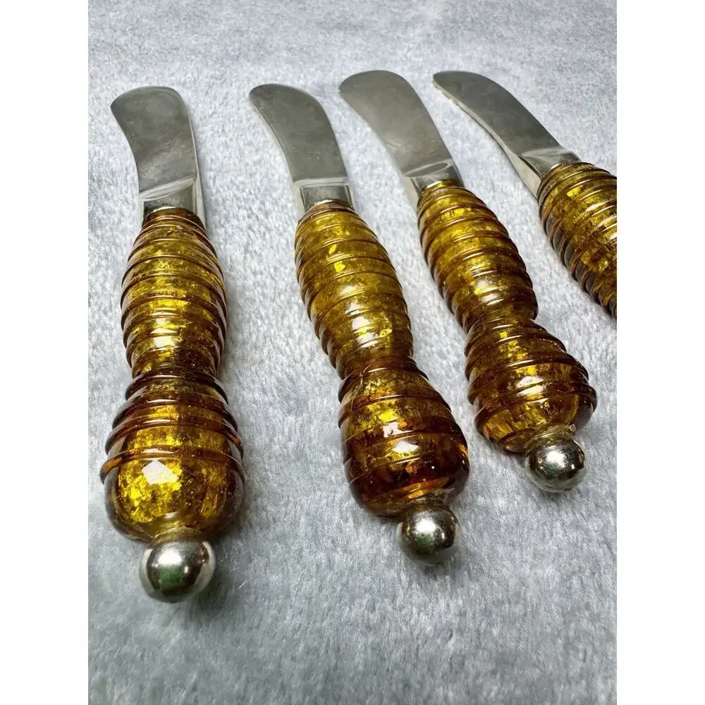 Vintage Amber Glass Handle Butter Spreader Set